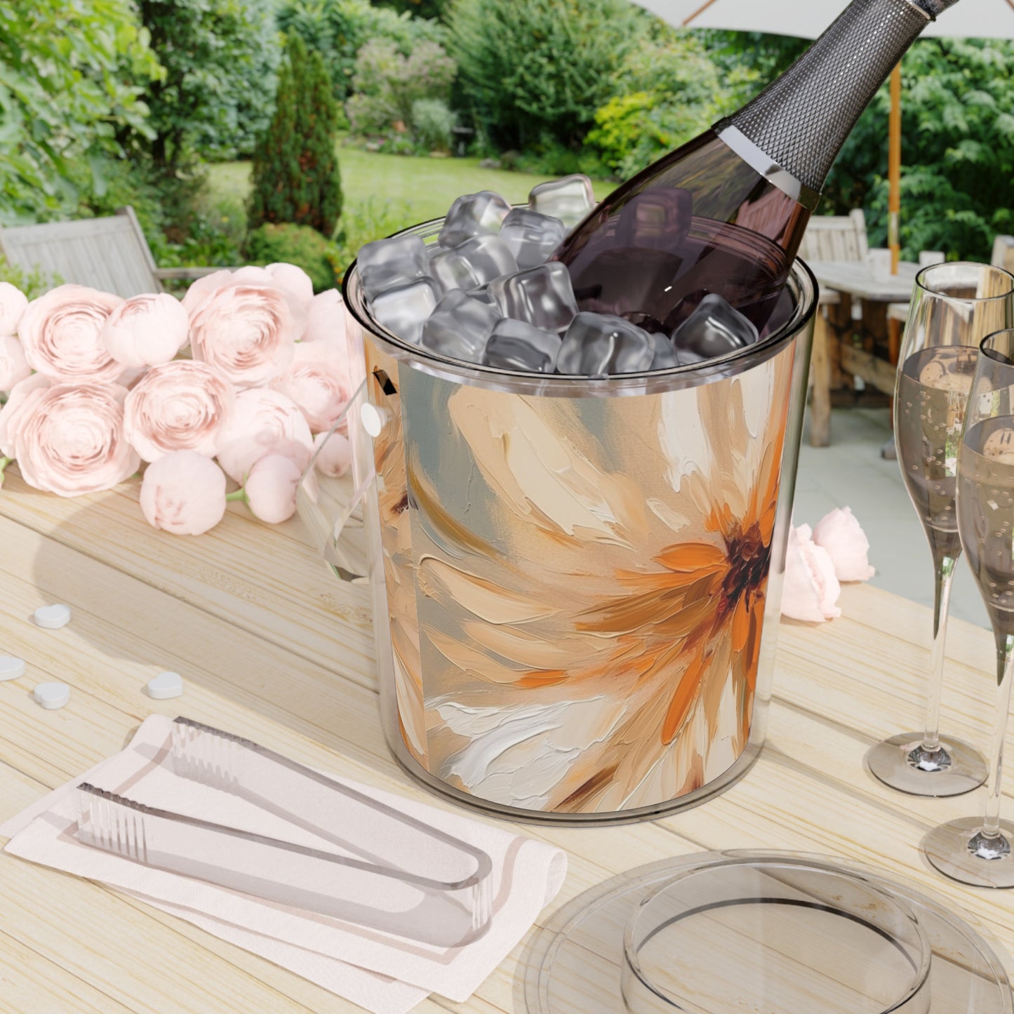 Tan Hua Flower Delight: Ice Bucket with Tongs for Floral Art Enthusiasts