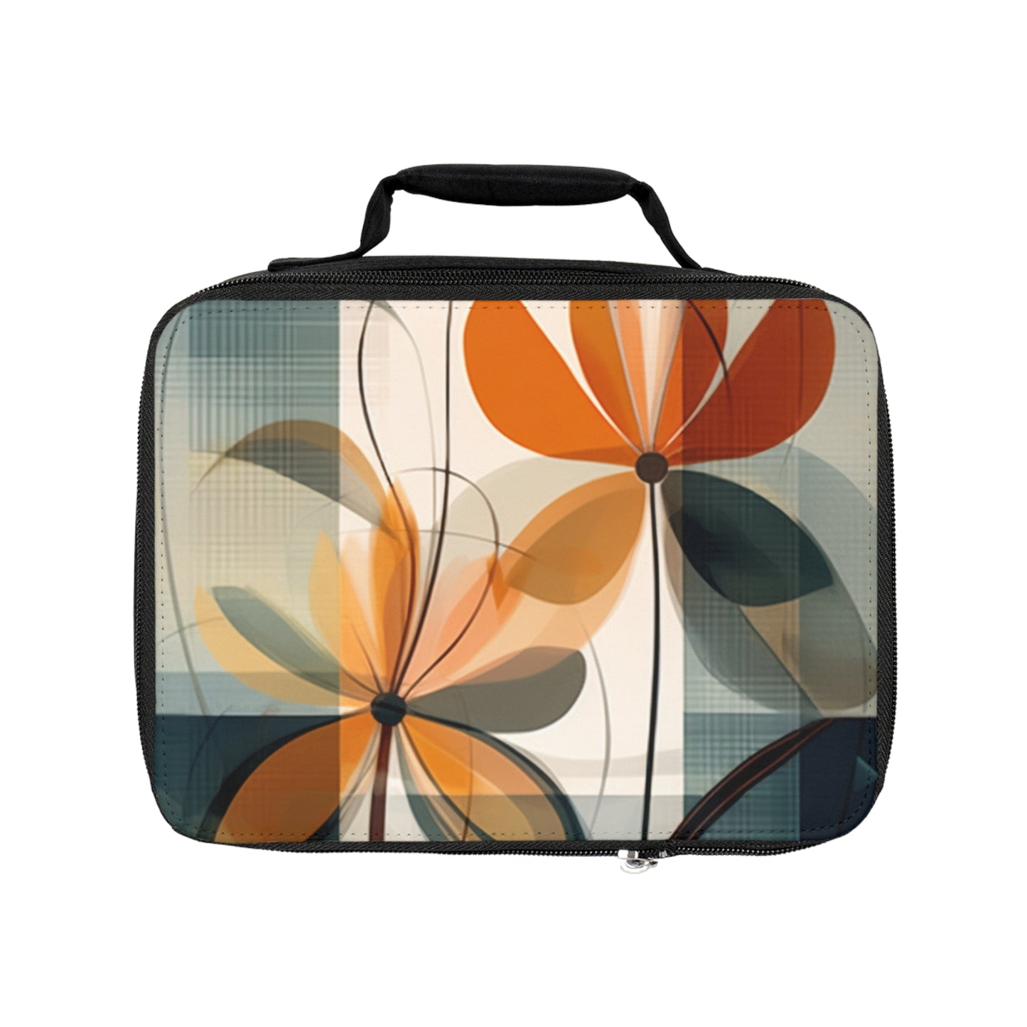 Botanical Chic: Flower Drawings and Minimalist Lunch Bag Design with Midcentury Flair