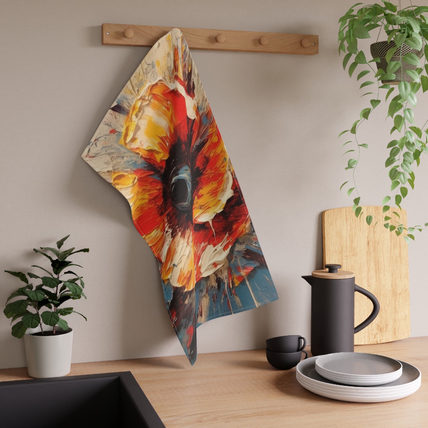 Poppy Symphony: Kitchen Towel with Abstract Floral Artwork