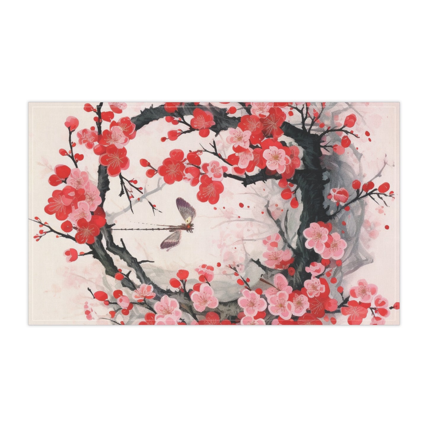 Cherry Blossom Delight: Kitchen Towel Adorned with Intricate Flower Drawings and Artistry