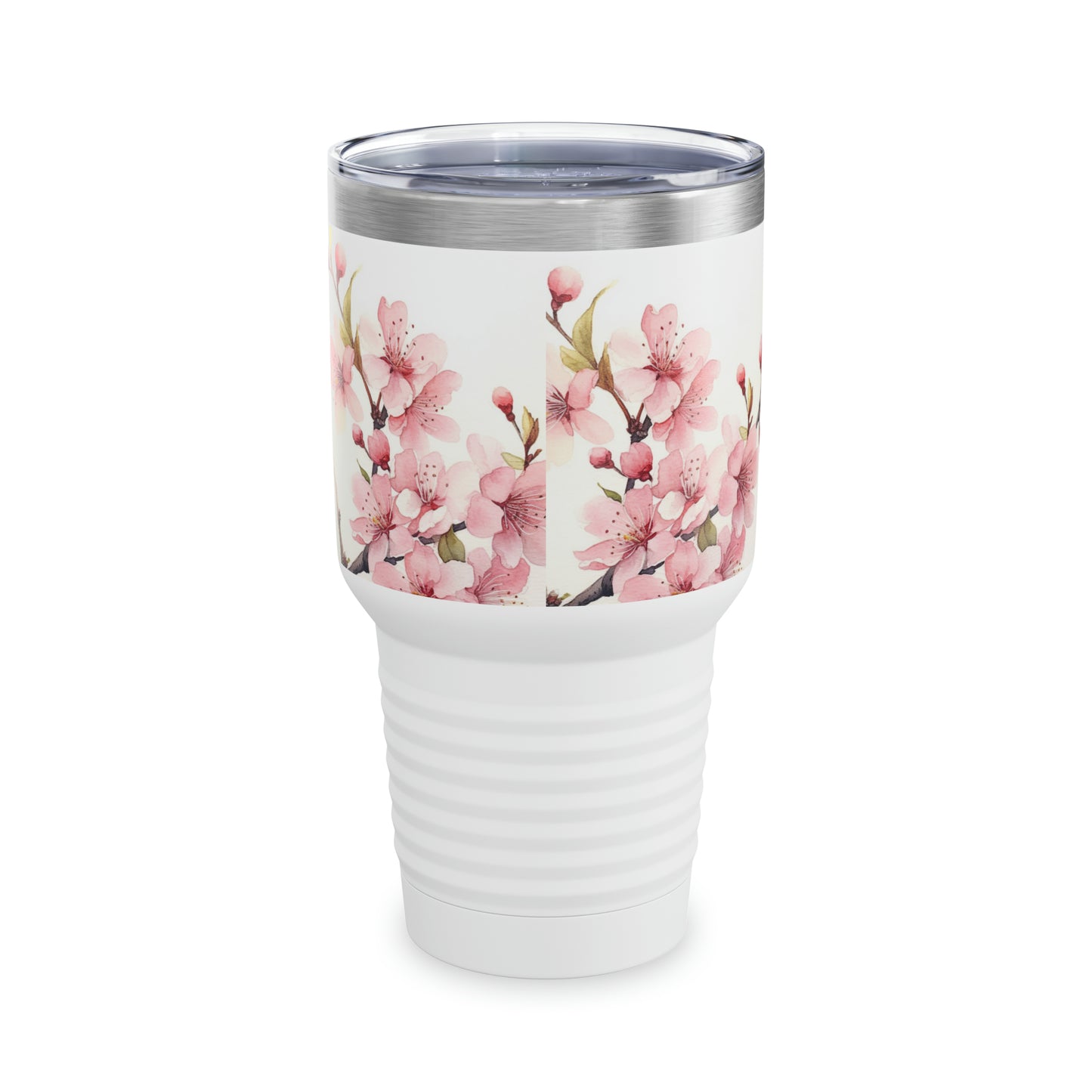 Watercolor Symphony: Ringneck Tumbler with Cherry Blossom Elegance