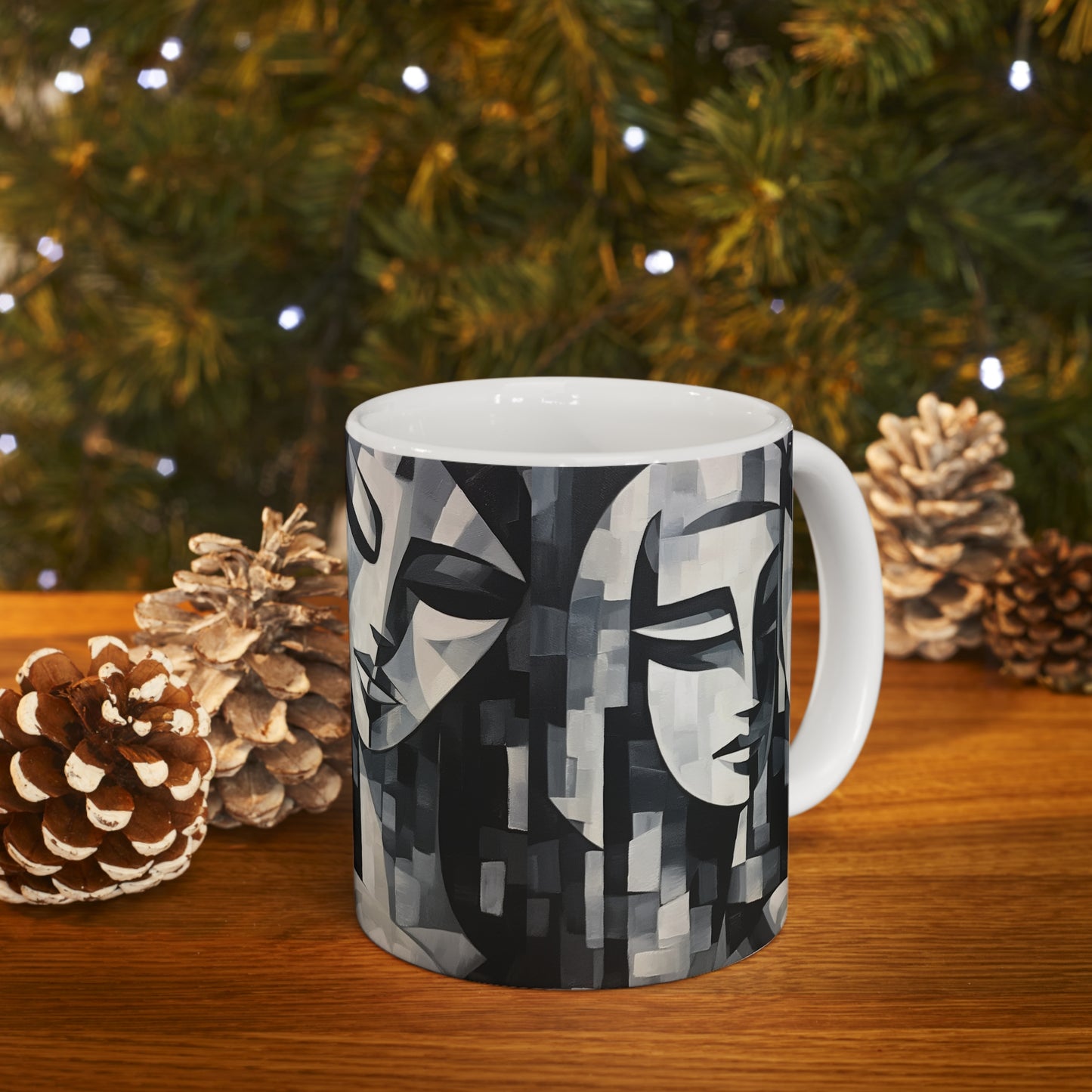 Abstract Oil Paint Ceramic Mug: Cubist Artistry in a Portable Masterpiece