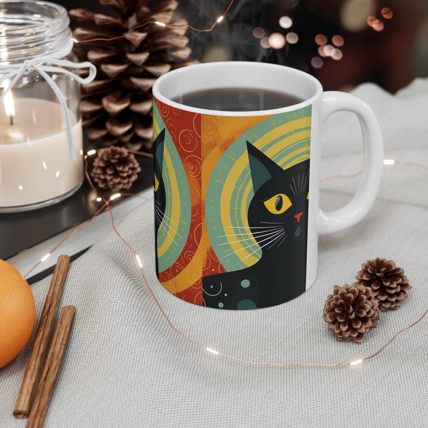 Timeless Whiskers: 1950s and 1960s Fashion-Inspired Cat Mug