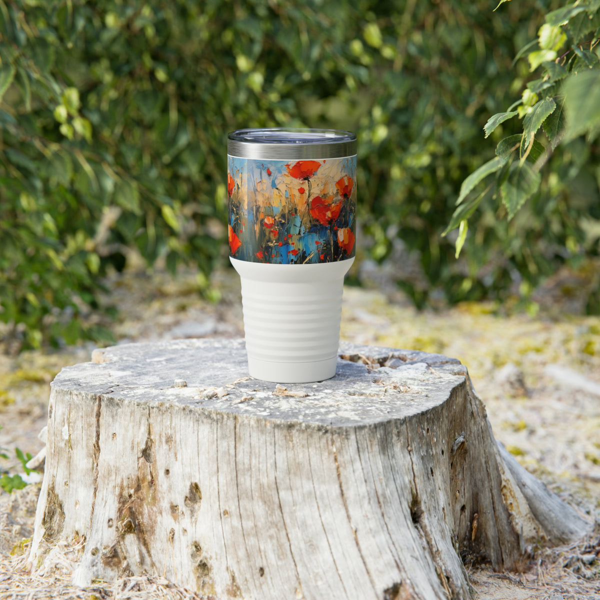 Ringneck Tumbler Paradise: Abstract Poppy Artwork and Flower Drawings