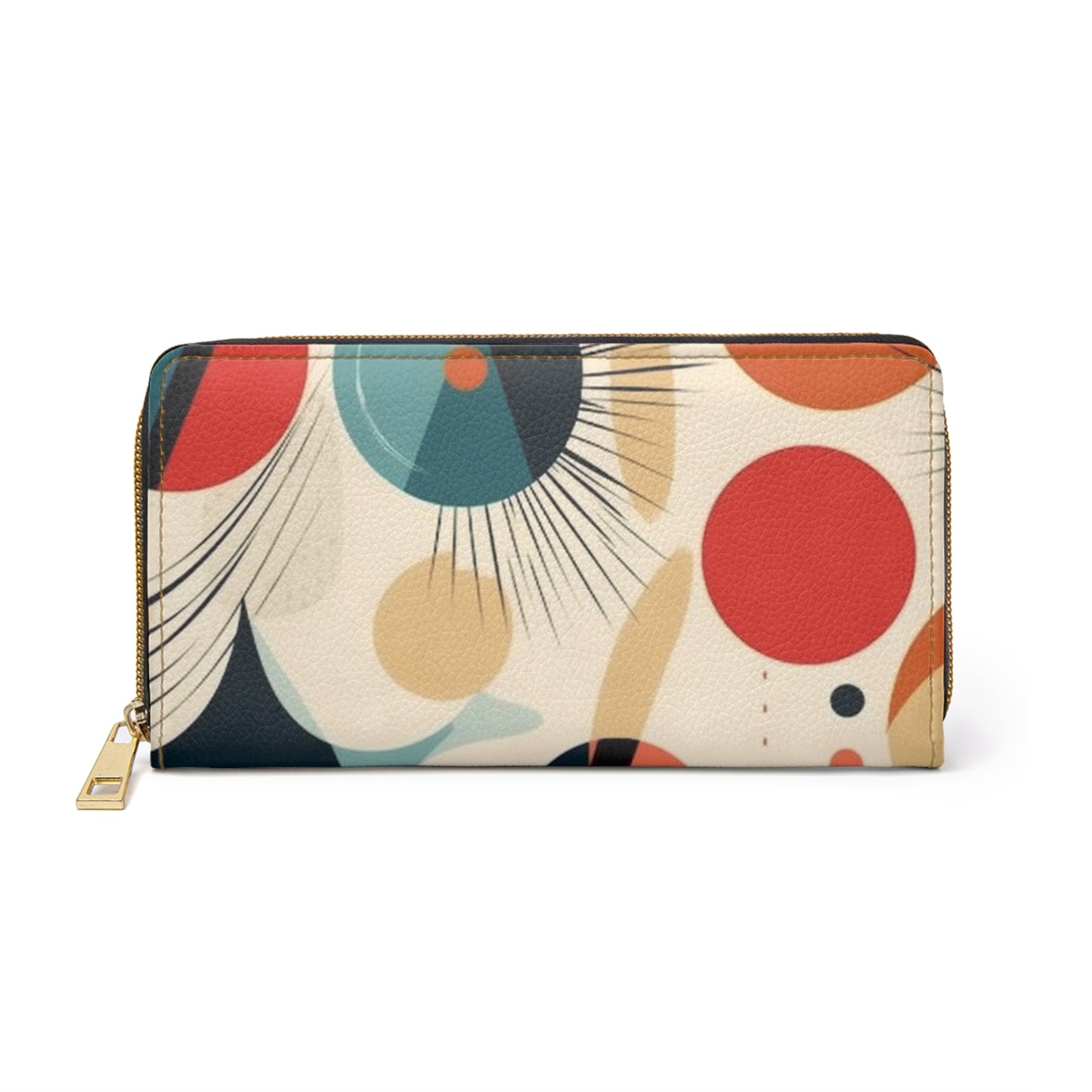 Abstract Elegance: Midcentury Modern Zipper Wallet with Modern Abstract Art and Vintage Fashion