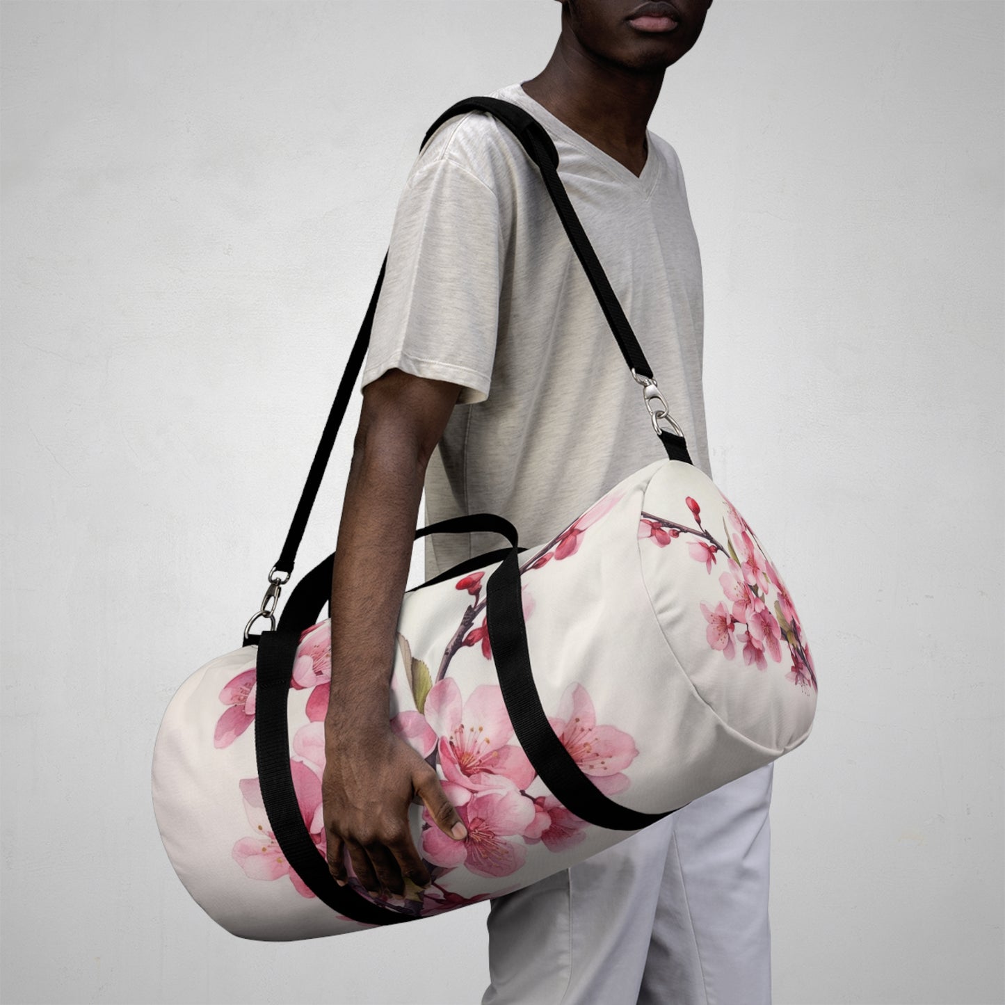 Artistic Flourish: Floral Watercolor Cherry Blossom Duffel Bag
