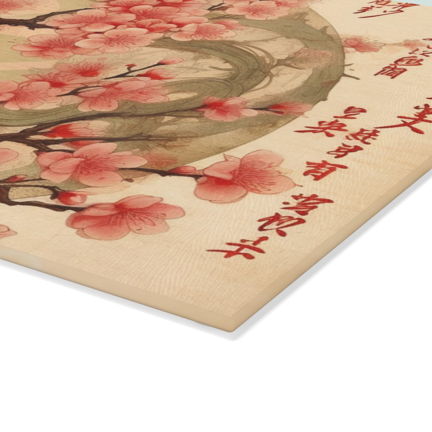 Whimsical Blossom Dreams: Glass Cutting Board with Delightful Flower Drawings and Cherry Blossoms