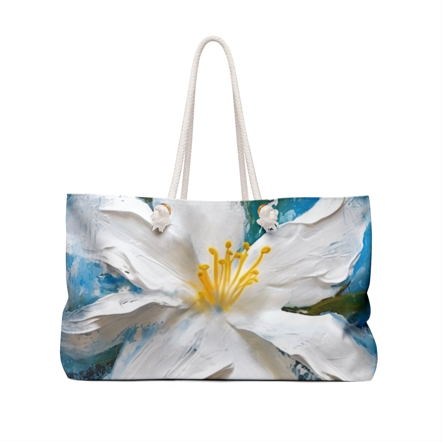 Ethereal Elegance: Weekender Bag featuring an Abstract Oil Painting of Jasmine