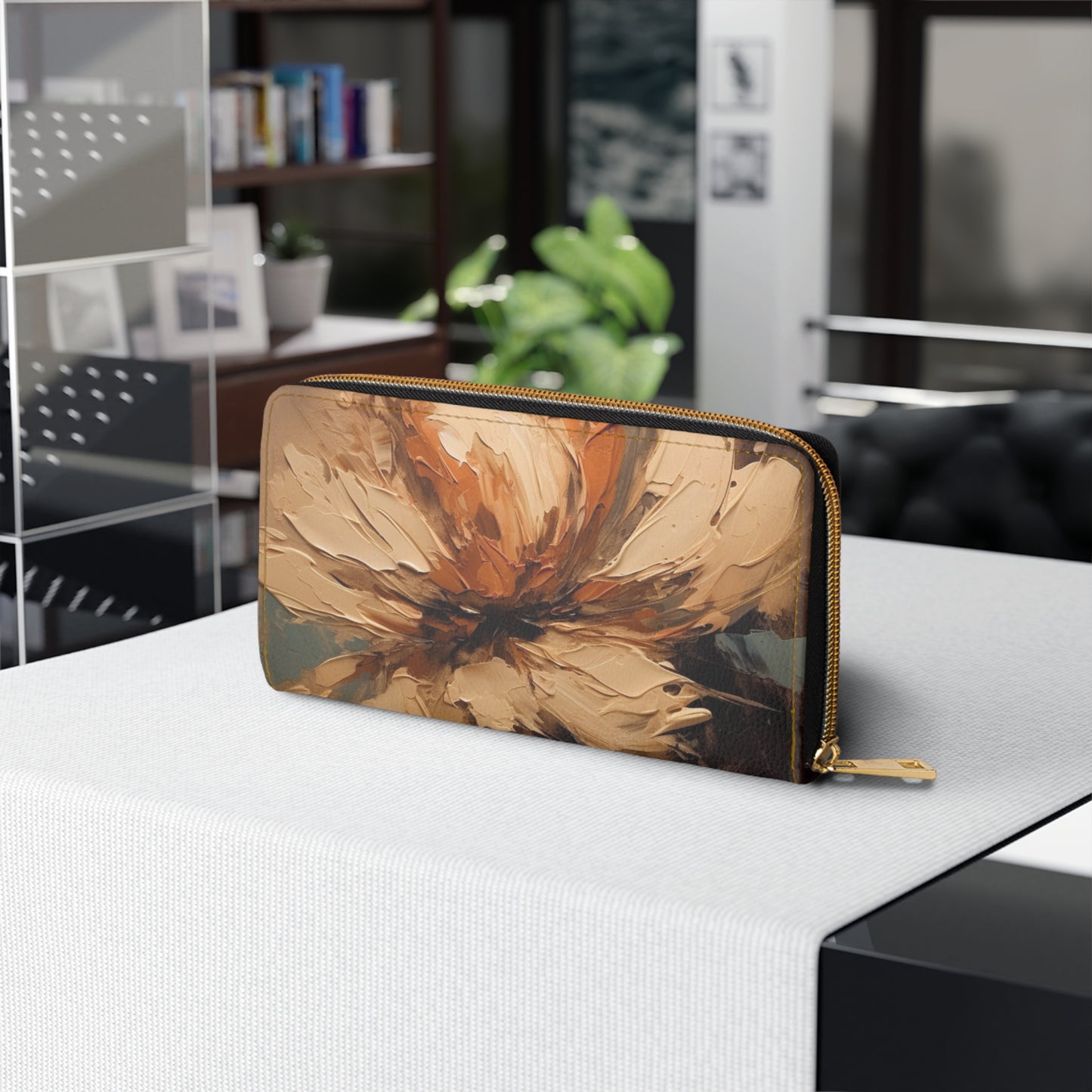 Artistic Fusion: Zipper Wallet Infused with Tan Hua-Inspired Abstract Art