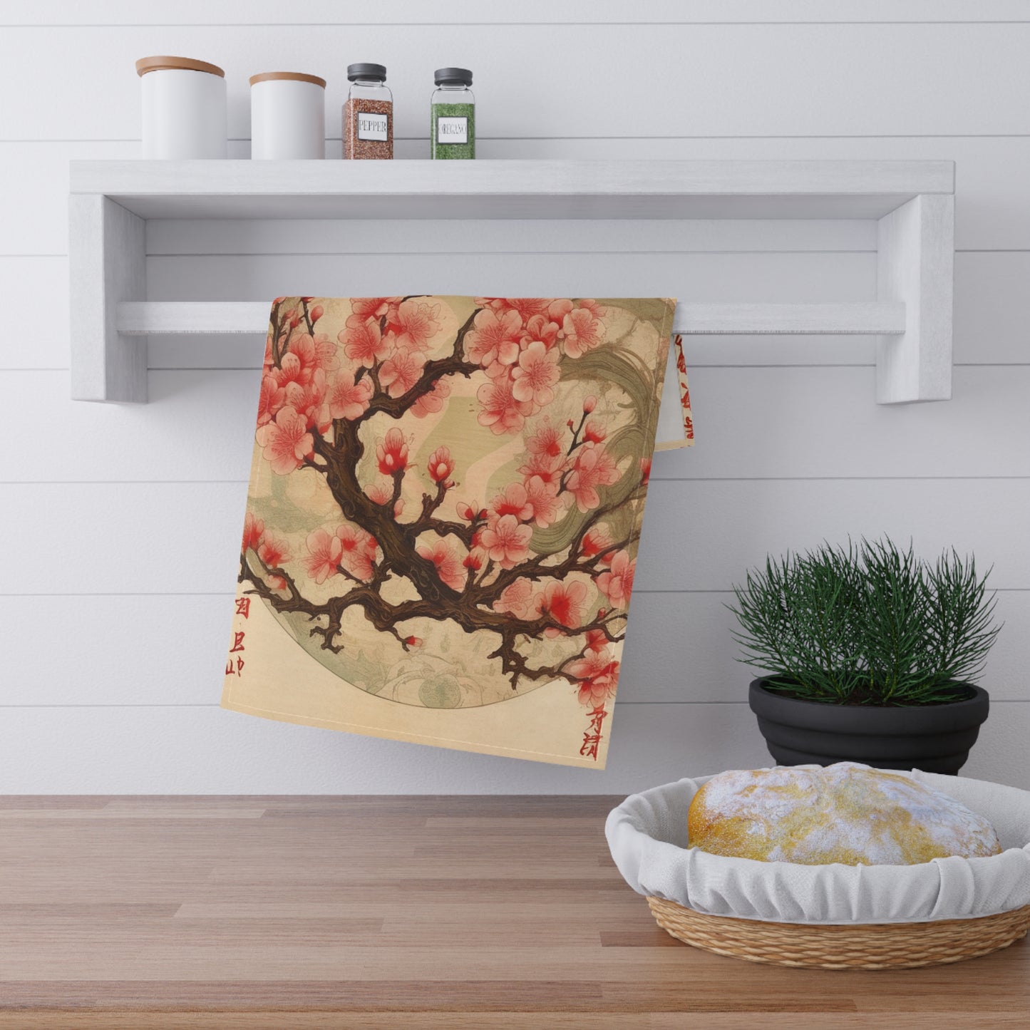 Whimsical Blossom Dreams: Kitchen Towel with Delightful Flower Drawings and Cherry Blossoms