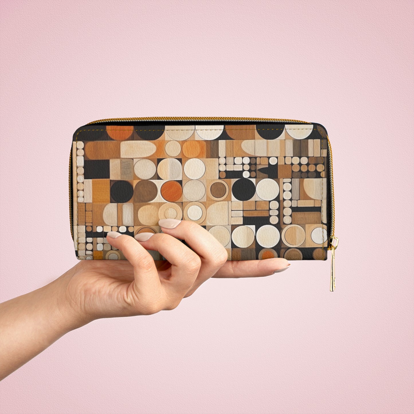 Earthy Harmony: Geometric Zipper Wallet