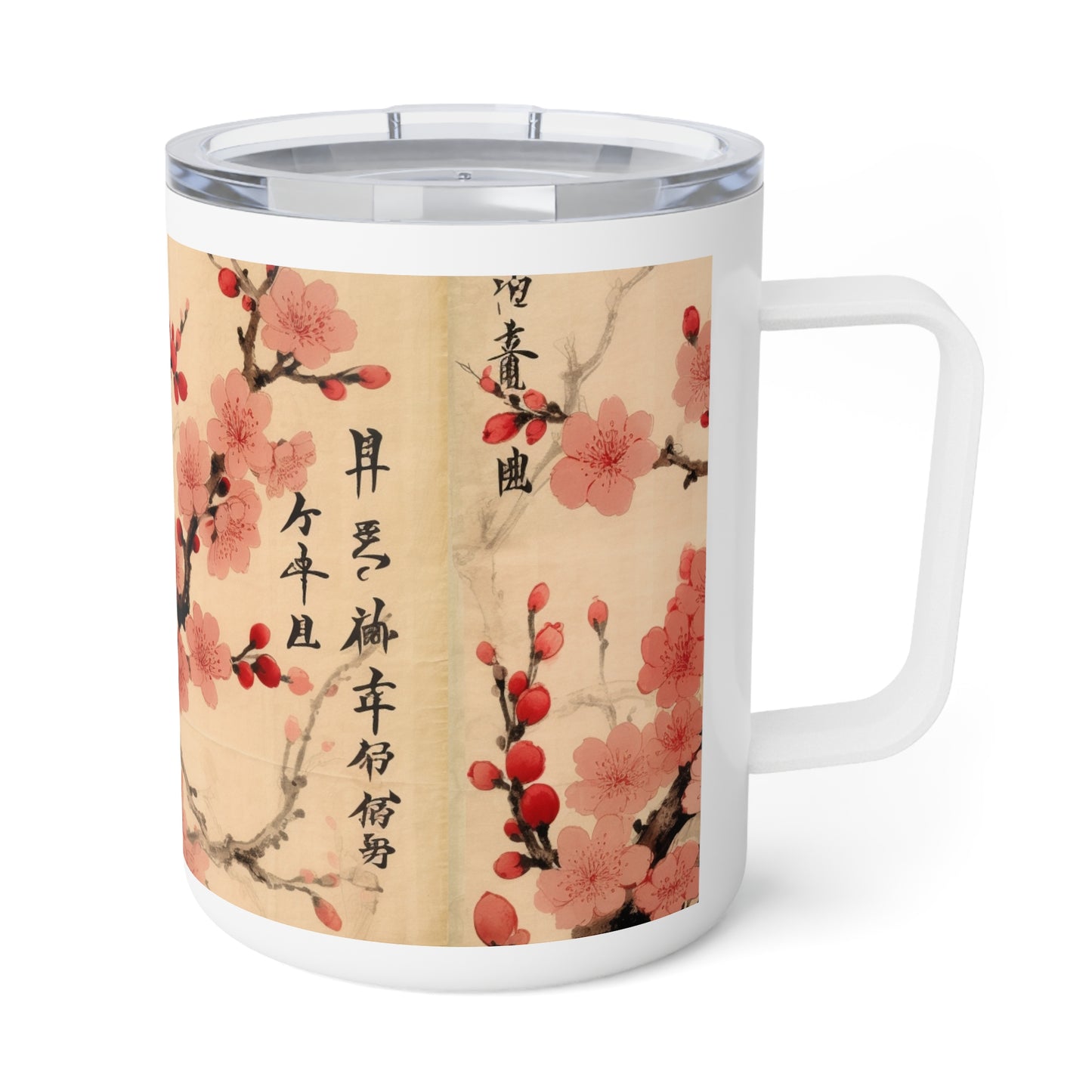 Floral Fusion: Insulated Coffee Mug Merging Cherry Blossom Beauty and Artistic Flower Drawings