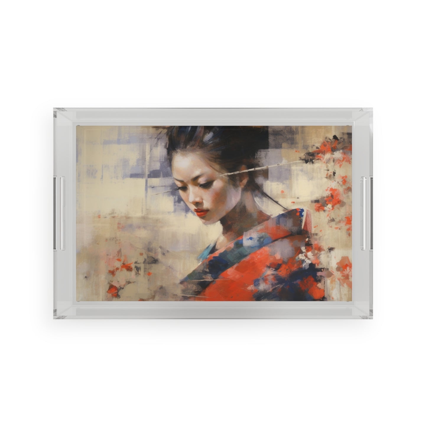 Acrylic Serving Japanese-Inspired Abstract Oil Painting Acrylic Serving Tray: Celebrating Geisha Beauty