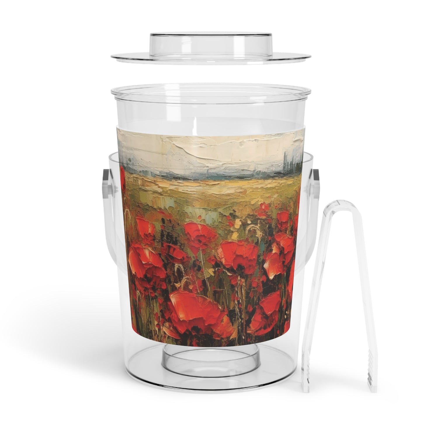 Abstract Poppy Fields: Ice Bucket with Tongs for Artistic Inspiration