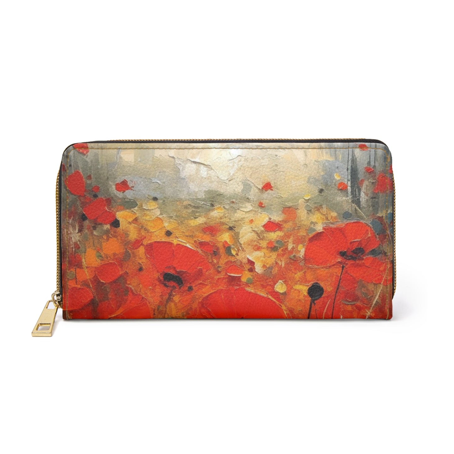 Whimsical Poppy Art on Zipper Wallet