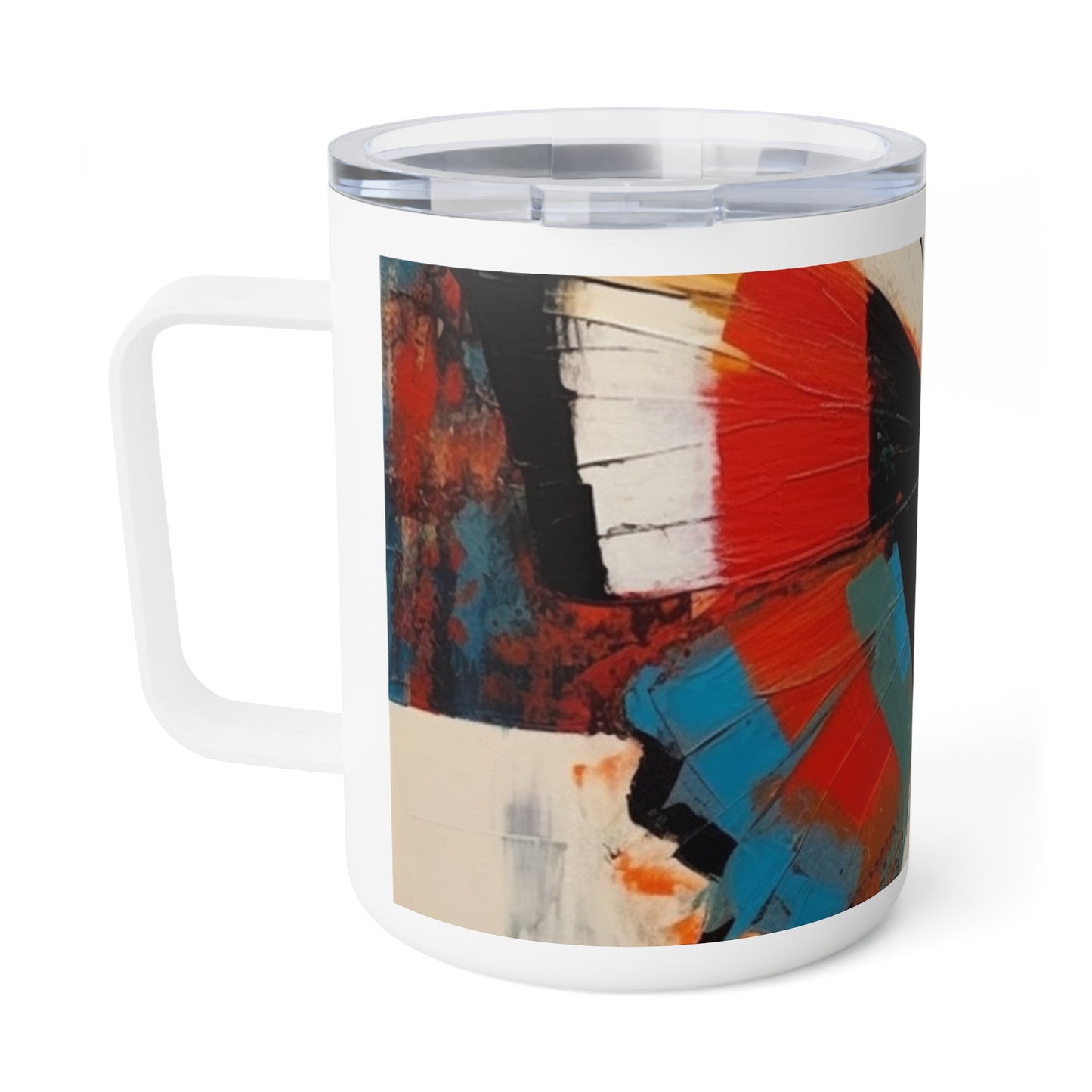 Bauhaus-Inspired Butterfly Symphony: Insulated Coffee Mug with Vibrant Colors and Intricate Details