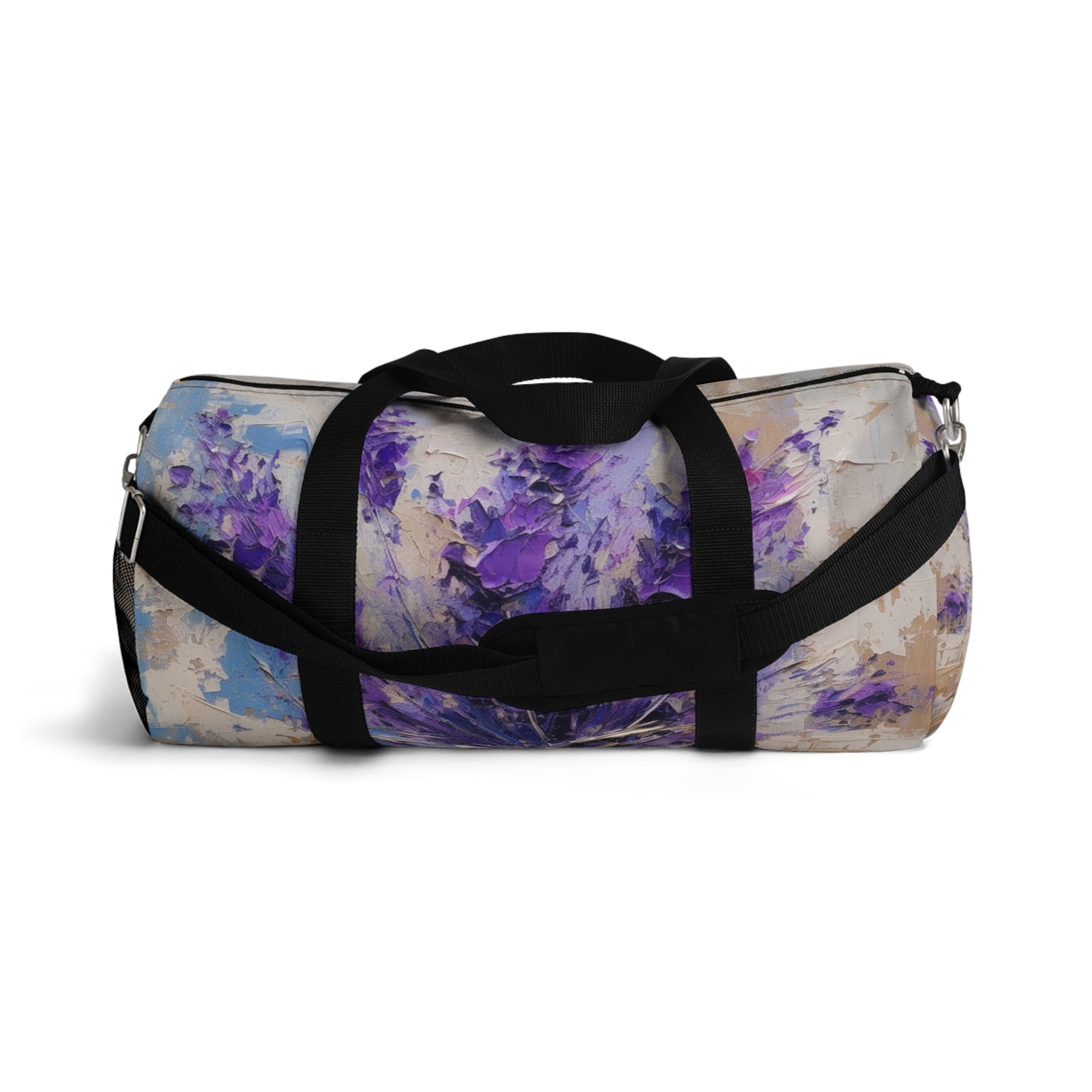 Vibrant Lavender Art on Duffel Bag: A Floral Delight for Your Senses