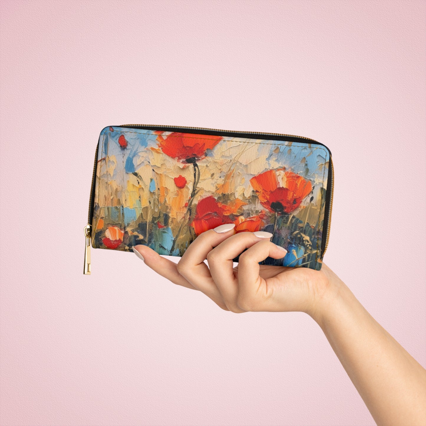 Zipper Wallet Paradise: Abstract Poppy Artwork and Flower Drawings