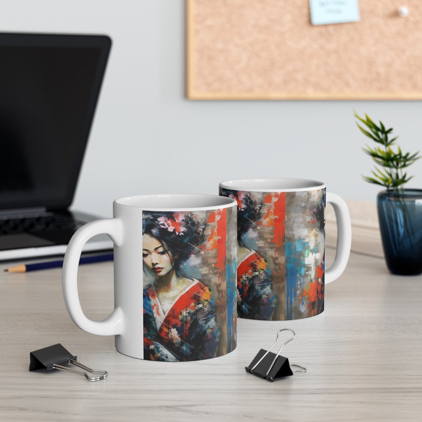 Abstract Wallpaper Bliss: Geisha Painting Ceramic Mug for Coffee Lovers