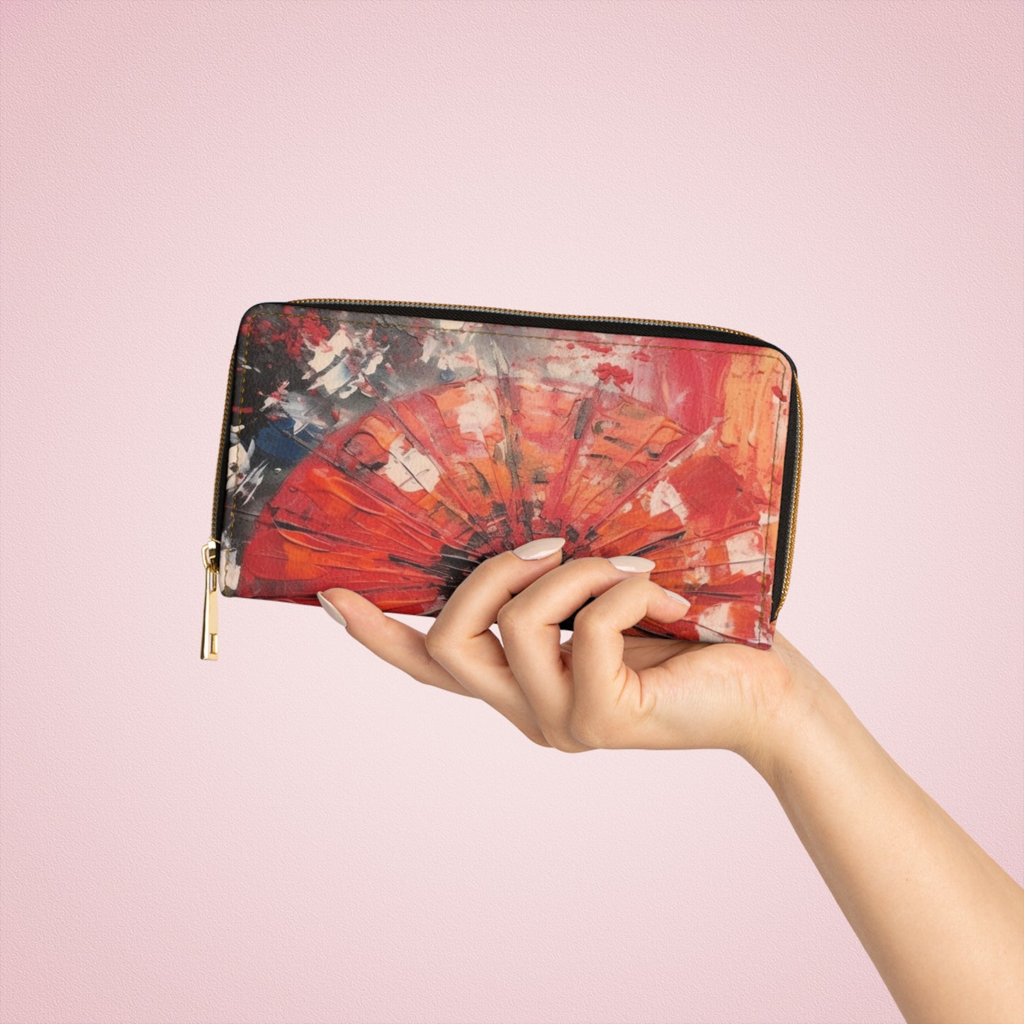 Abstract Japanese Umbrella Art Zipper Wallet: Where Art and Practicality Meet