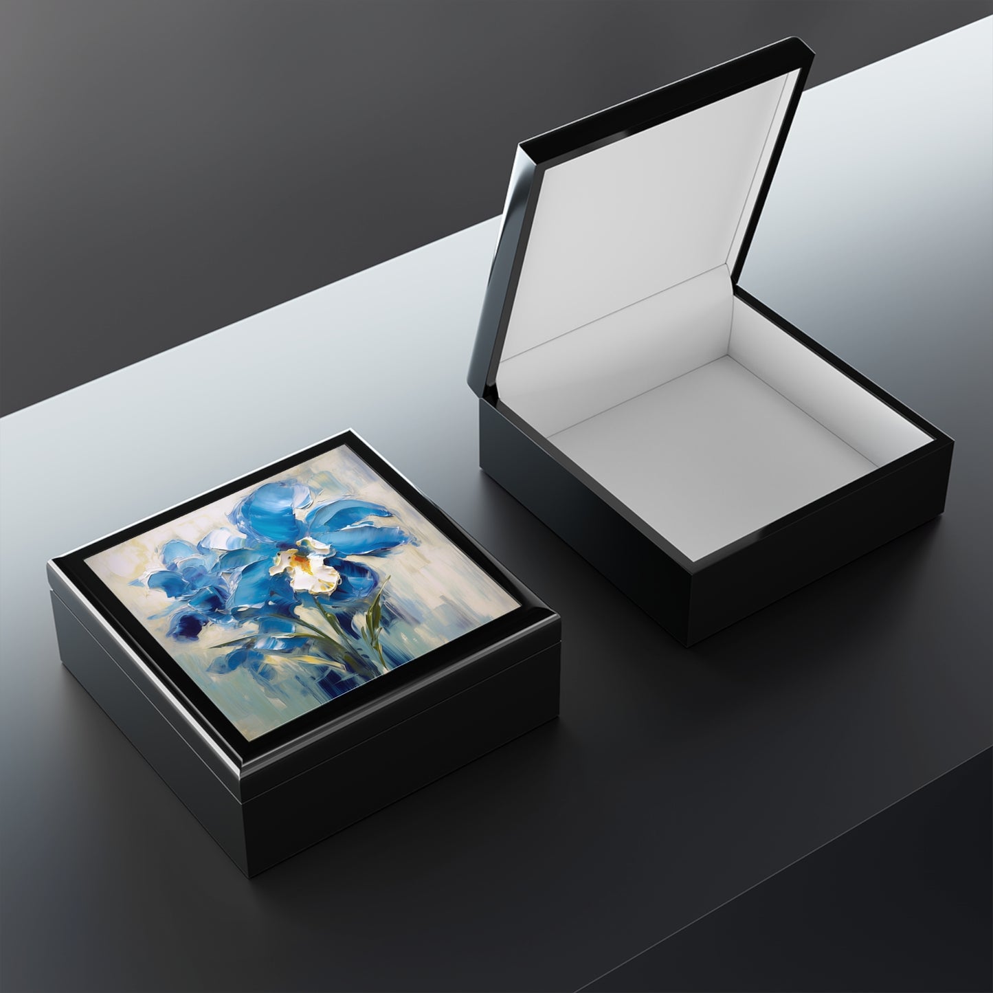 Embrace Artistic Expression with Blue Orchid Abstract Painting Jewelry Box