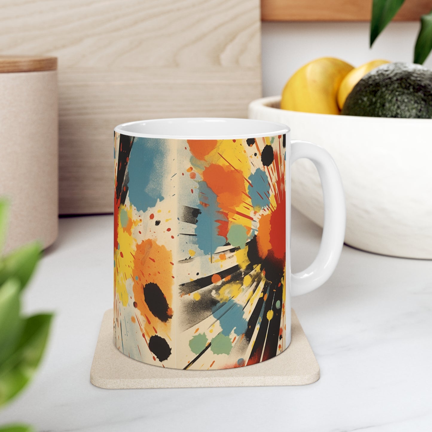 Contemporary Abstract Ceramic Mug: Fusion of Gutai Inspiration and American Heritage