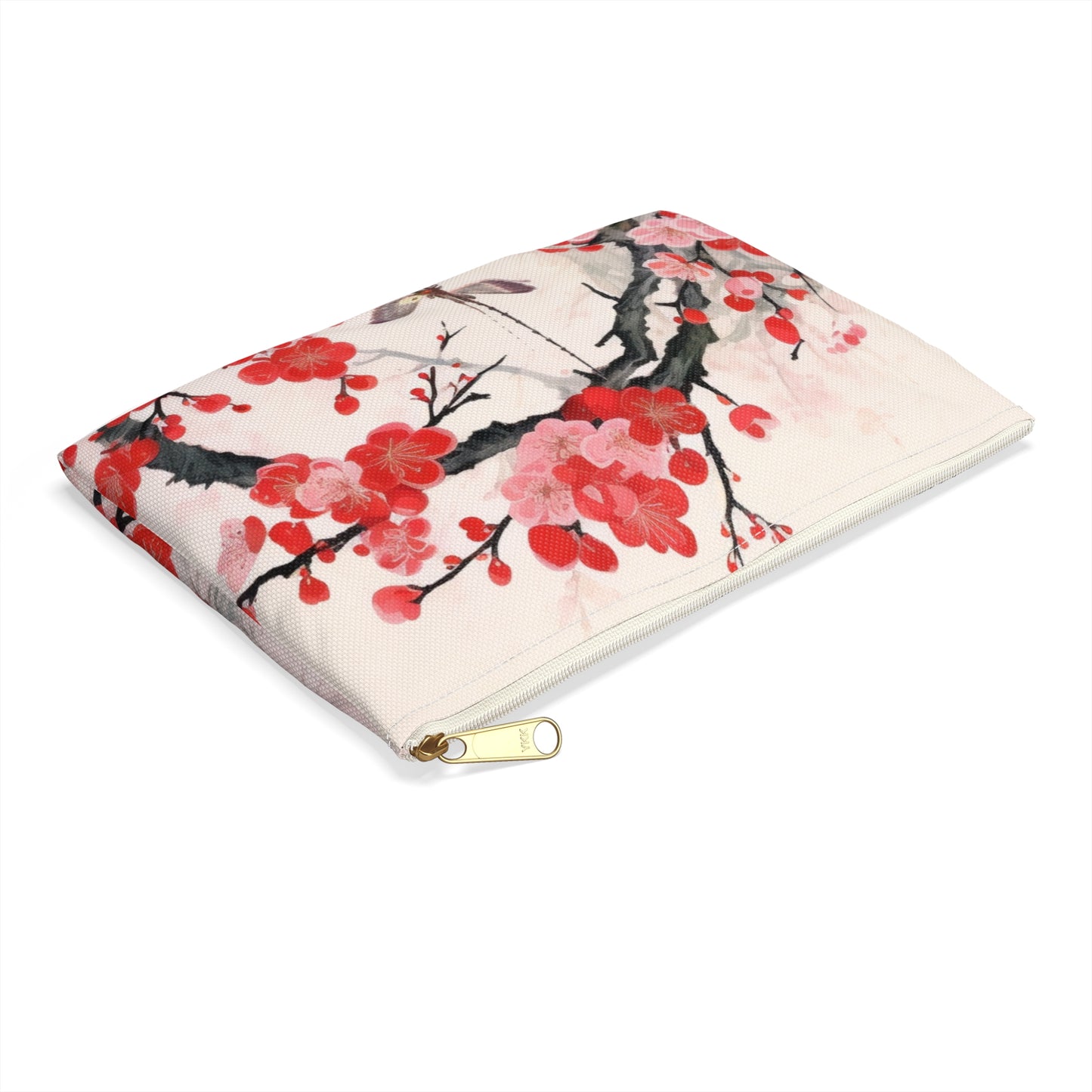 Cherry Blossom Delight: Accessory Pouch Adorned with Intricate Flower Drawings and Artistry