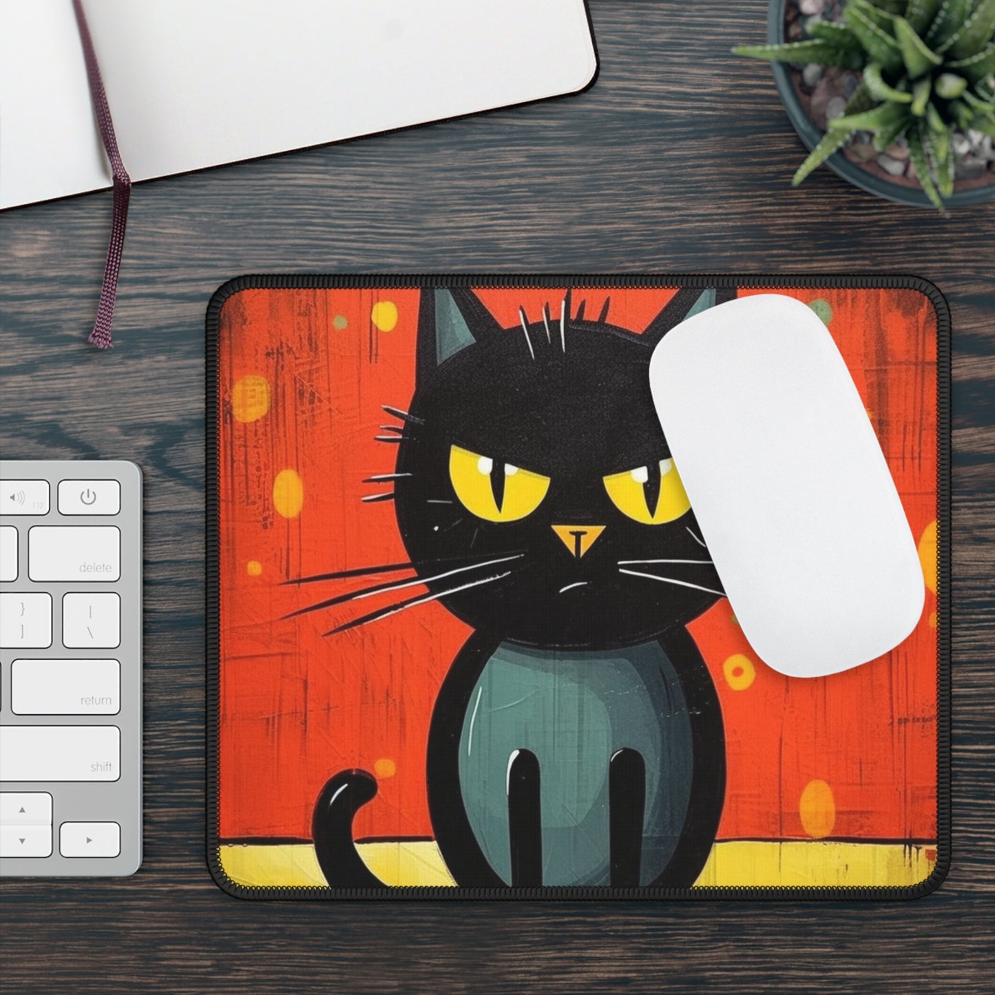 Fashionably Retro Feline: Midcentury Modern Gaming Mouse Pad with a Vintage Cat-Inspired Flair