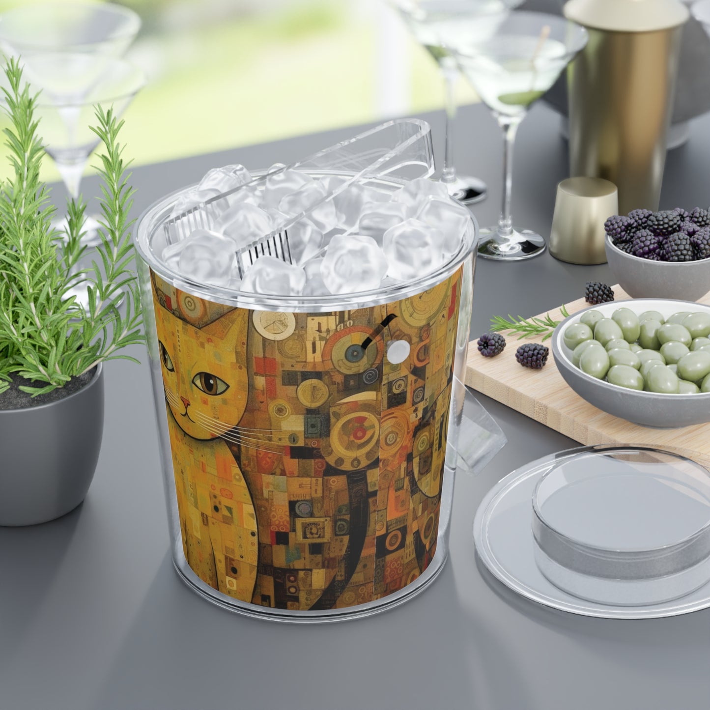 Expressions of Modernity: Klimt-Inspired Ice Bucket with Tongs