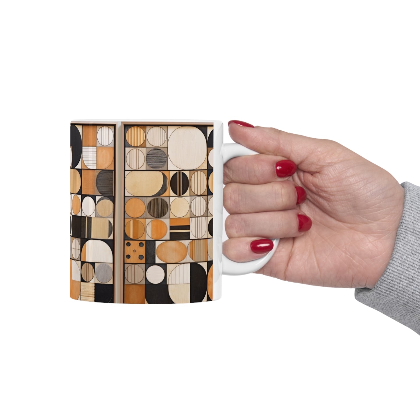 Circular Mosaic Ceramic Mug: Geometric Simplicity in Earthy Tones