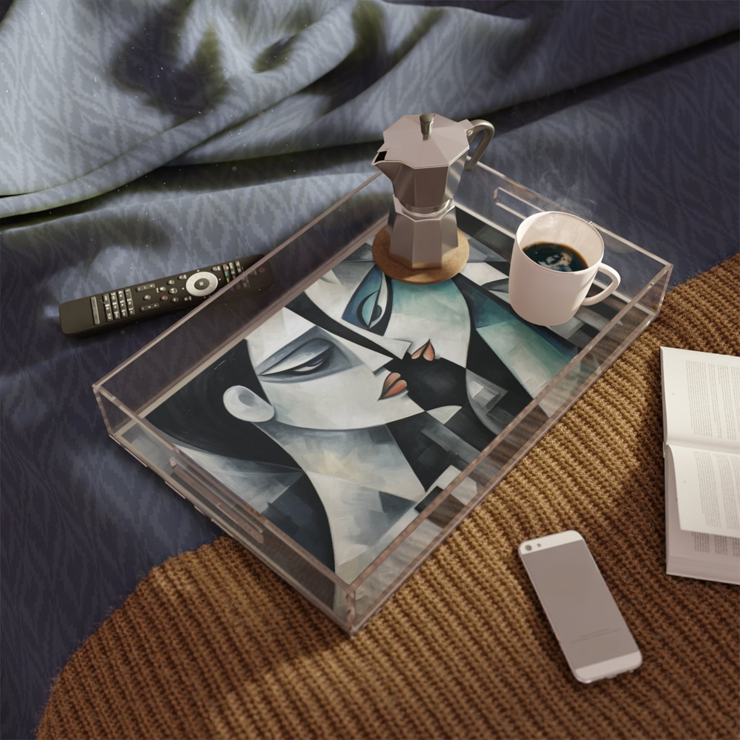 Acrylic Serving Tray with Cubist Art: Artistic Finesse and Abstract Flair