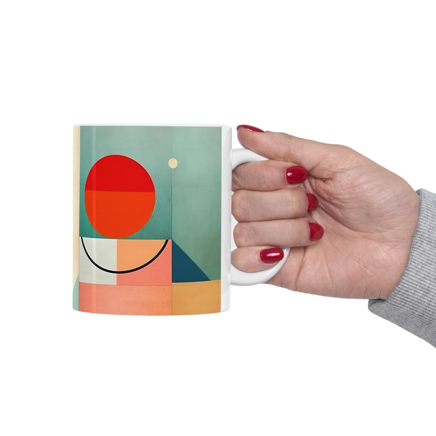 Abstract Geometric Fusion: Modern Art Mug Inspired by Atomic Age Design