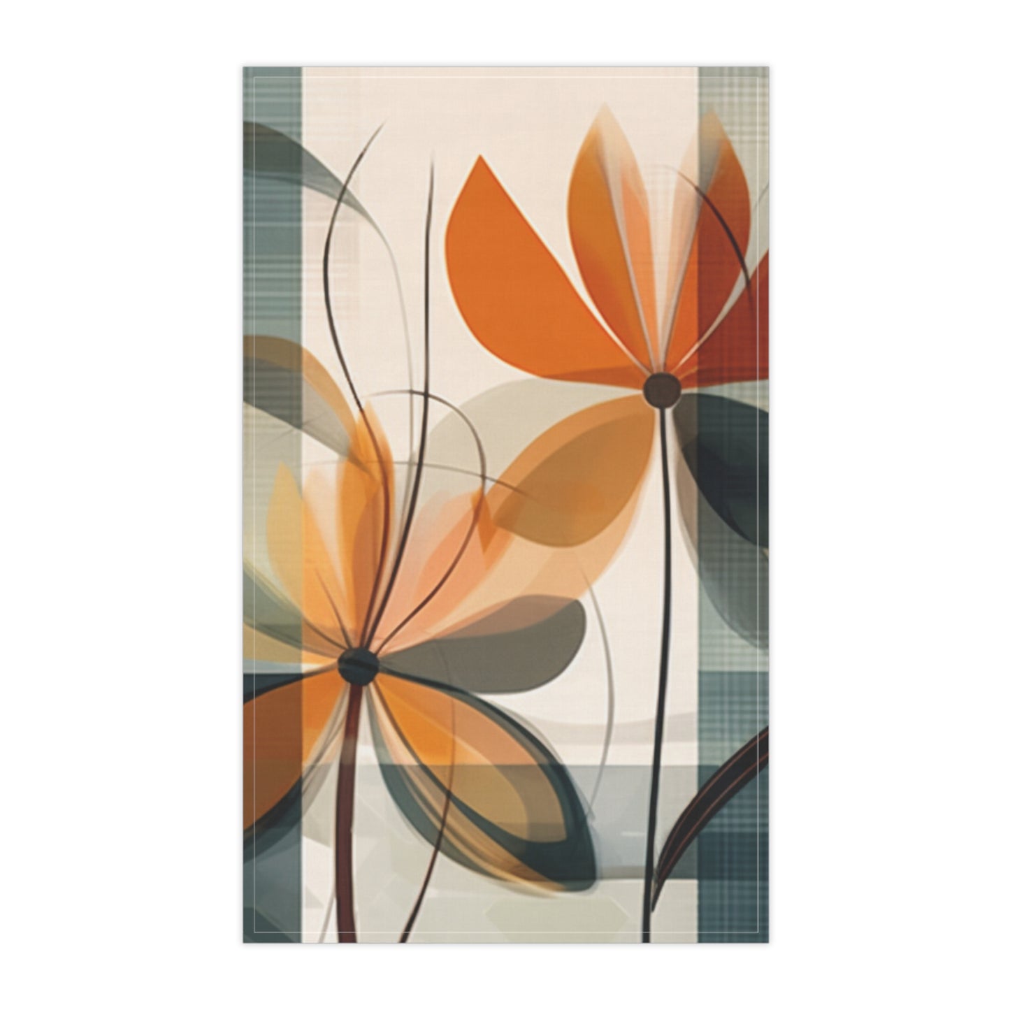 Botanical Chic: Flower Drawings and Minimalist Kitchen Towel Design with Midcentury Flair