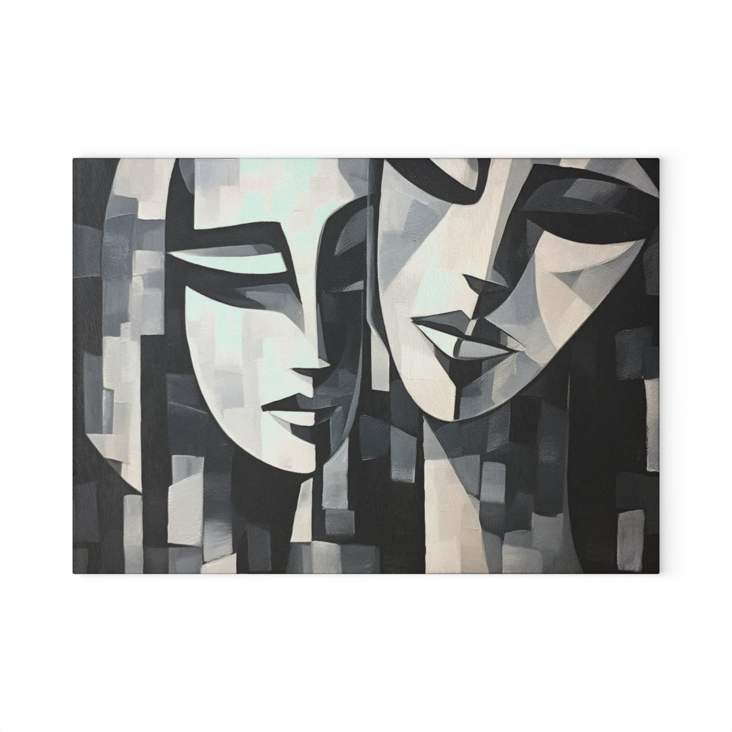 Abstract Oil Paint Glass Cutting Board: Cubist Artistry in a Portable Masterpiece