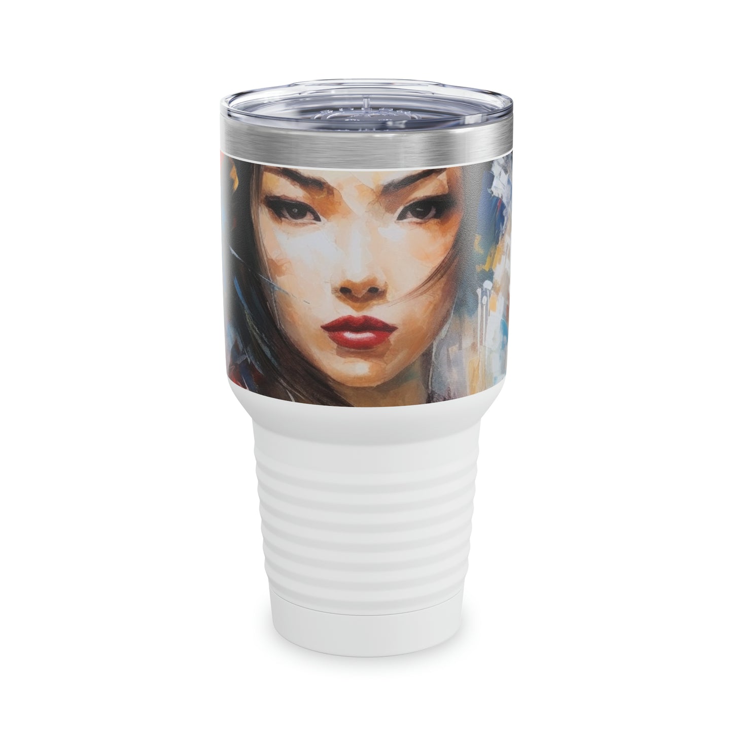 Artistic Fusion: Abstract Geisha Art Ringneck Tumbler, A Harmonious Blend of Style and Expression