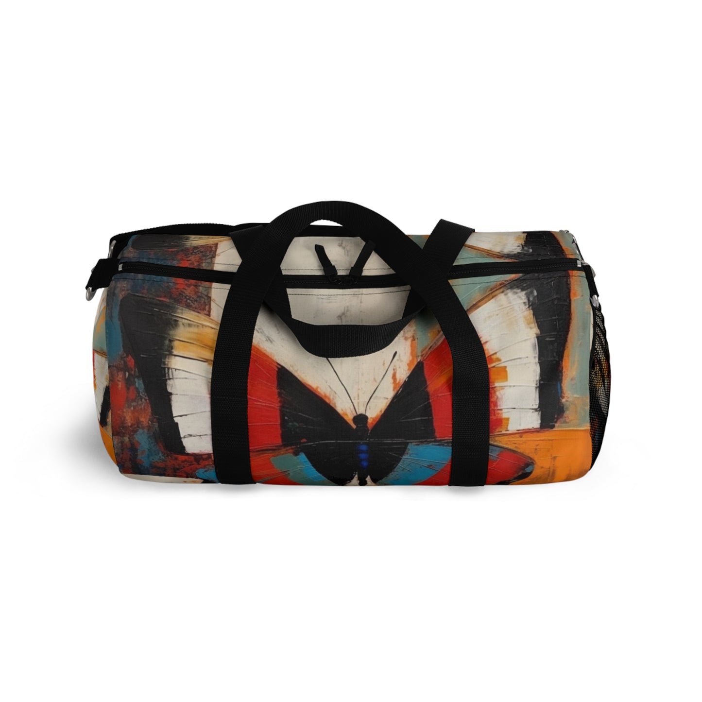 Bauhaus-Inspired Butterfly Symphony: Duffel Bag with Vibrant Colors and Intricate Details
