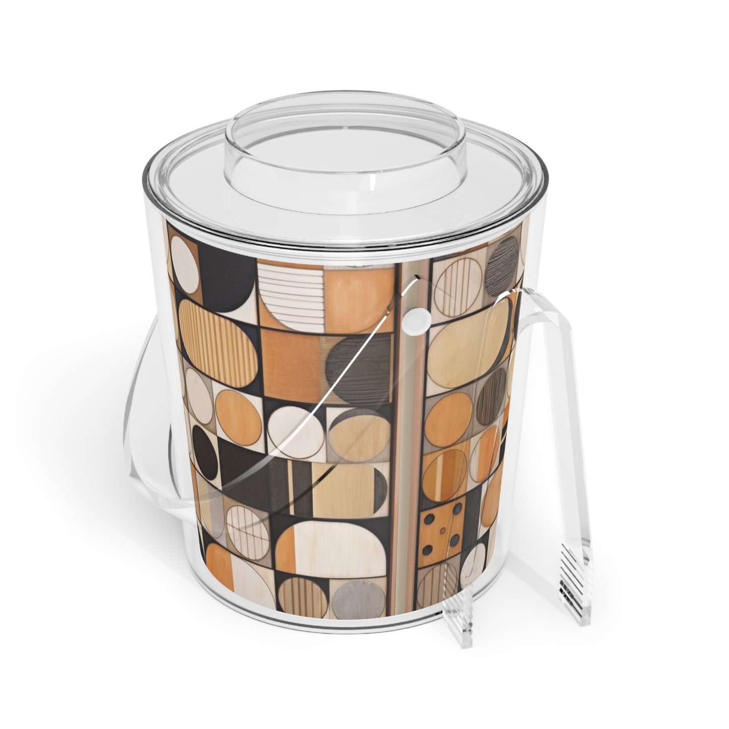 Earthy Elegance: Geometric Ice Bucket with Tongs