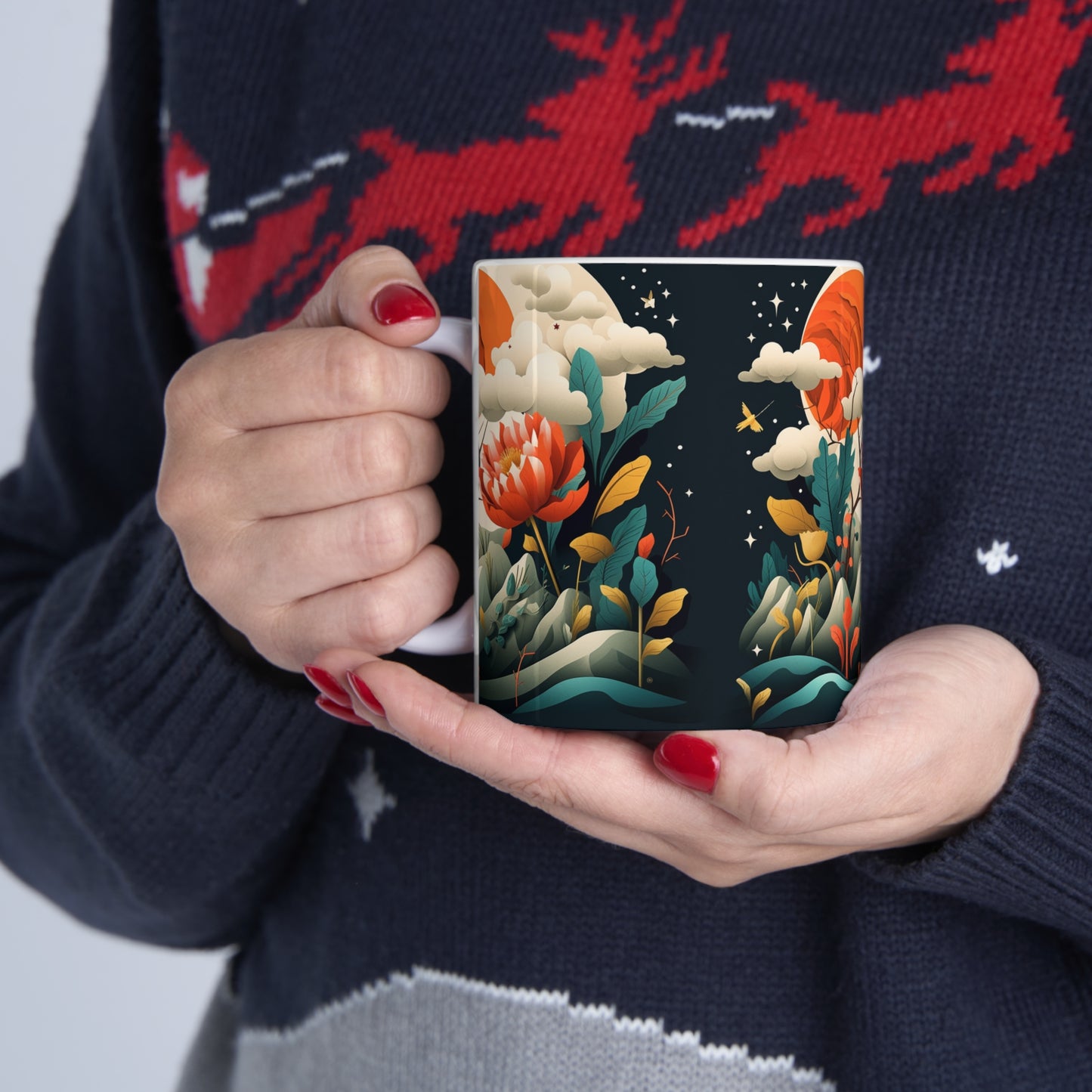 Simplicity Refined: Ceramic Mug with Minimalist Midcentury Modern Design and Abstract Art