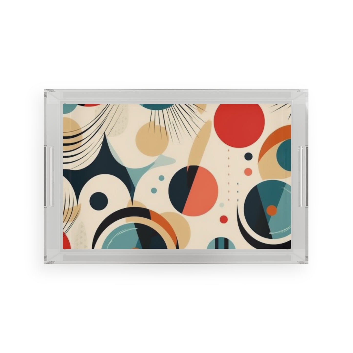 Abstract Elegance: Midcentury Modern Acrylic Serving Tray with Modern Abstract Art and Vintage Fashion