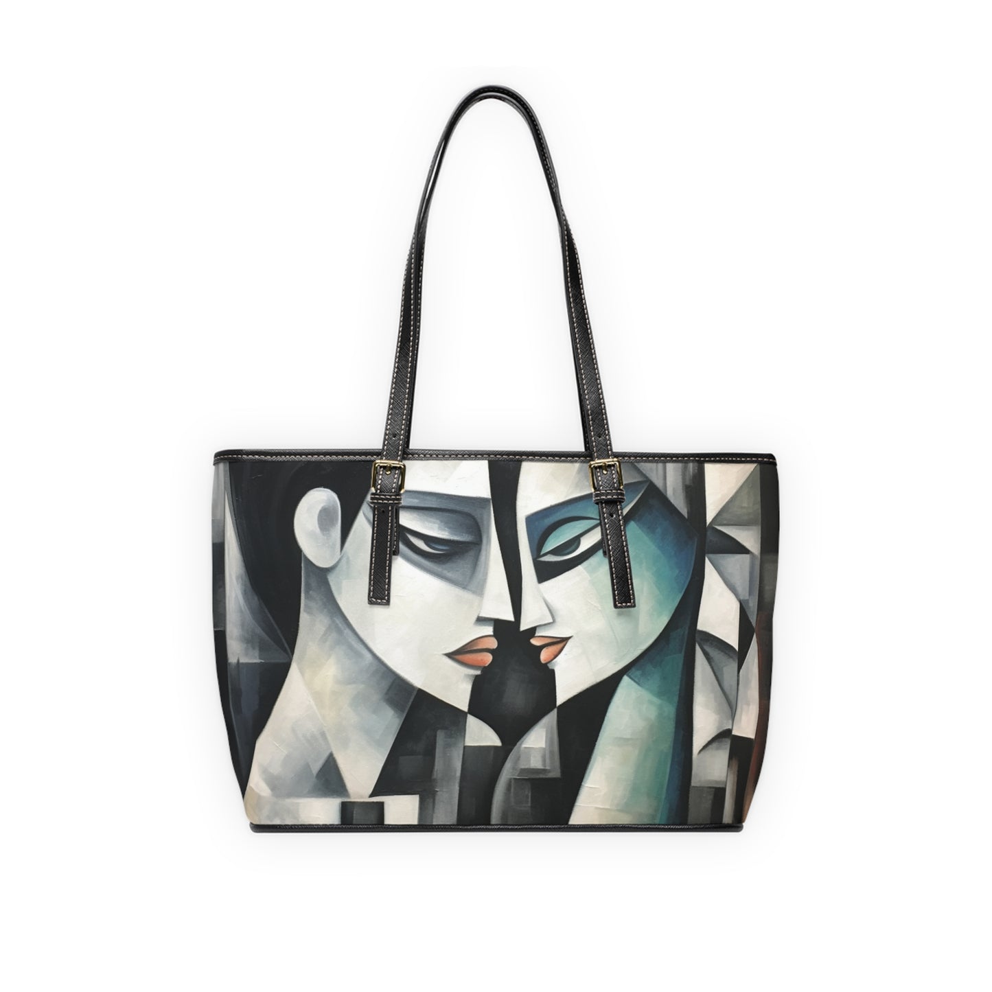 PU Leather Shoulder Bag with Cubist Art Finesse and Abstract Flair