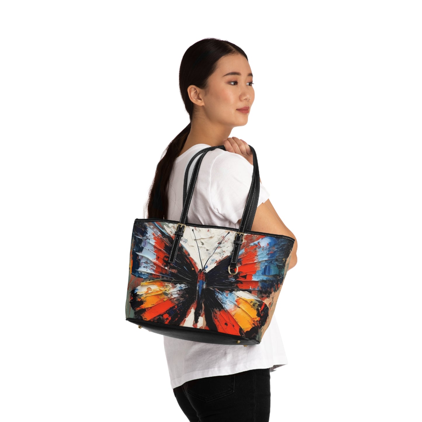 PU Leather Shoulder Bag with Bauhaus-Inspired Butterfly Drawing: A Harmonious Blend of Art and Functionality