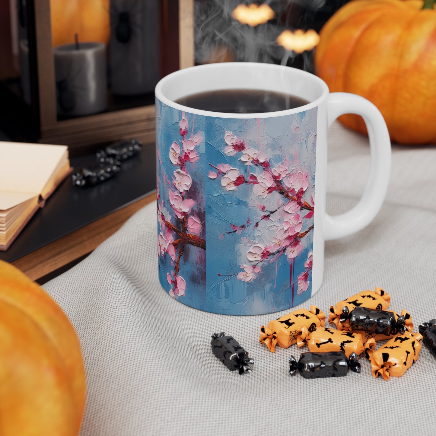 Ceramic Mug with Abstract Cherry Blossom Drawing: Embrace the Serenity