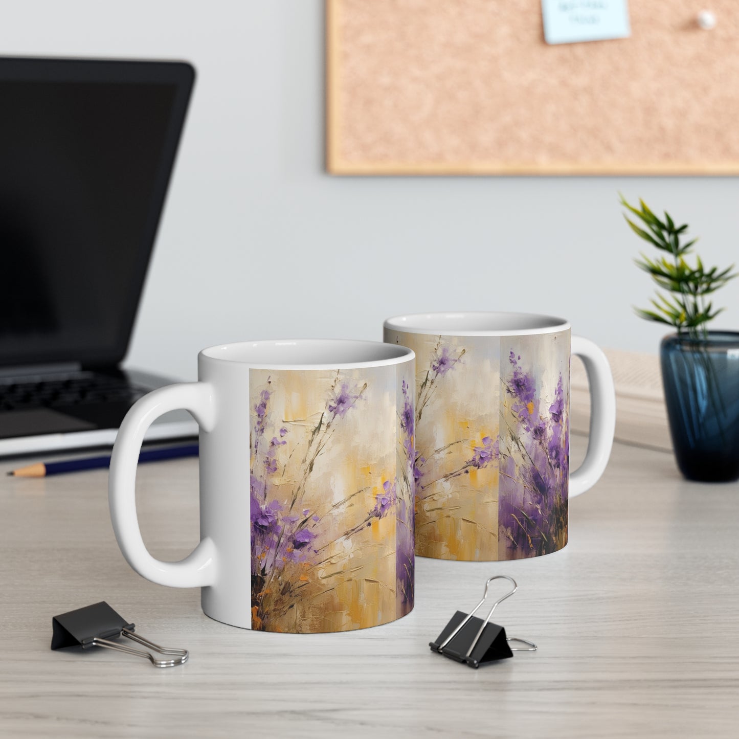 Expressive Lavender Drawing on Ceramic Mug: A Symphony of Colors and Petals