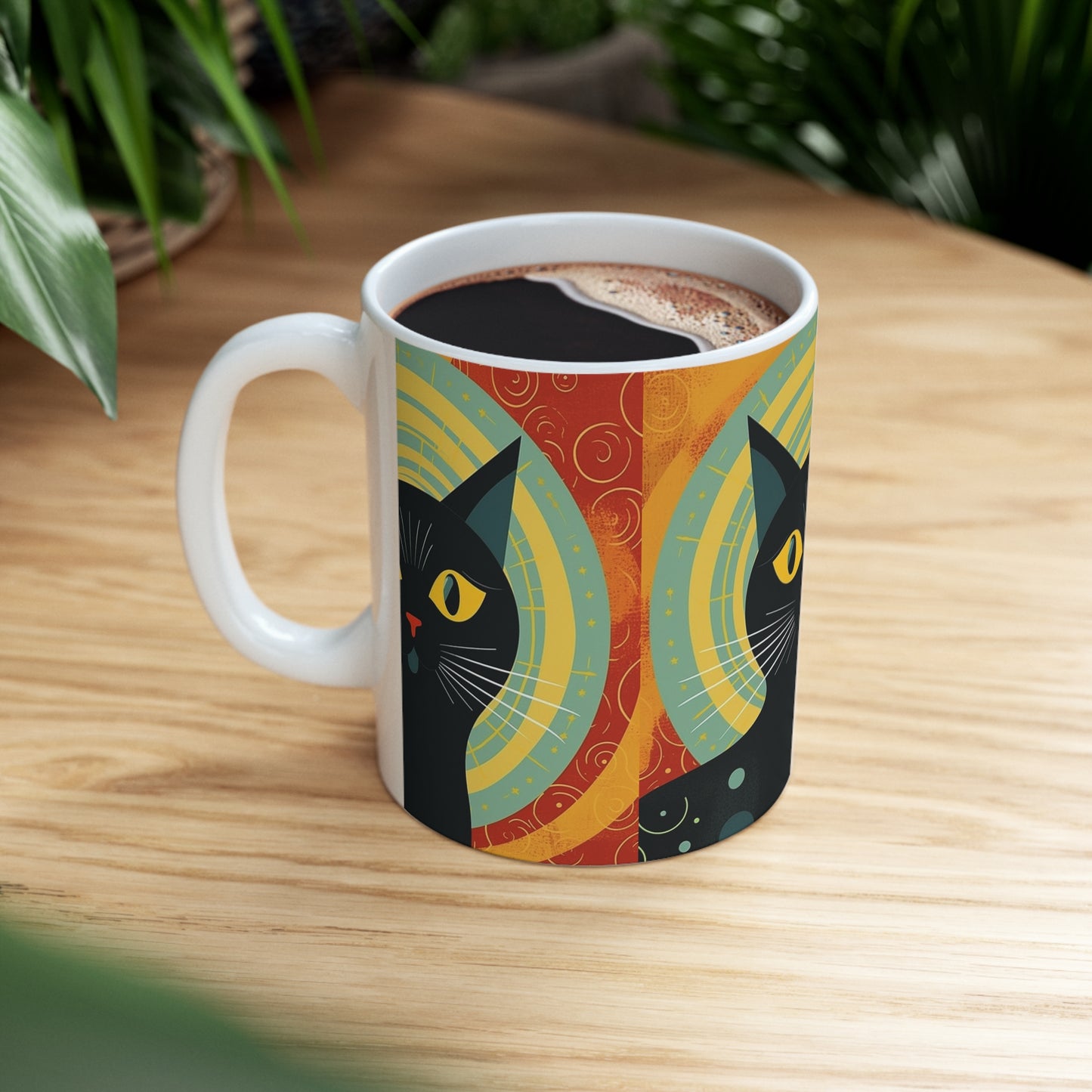 Timeless Whiskers: 1950s and 1960s Fashion-Inspired Cat Mug