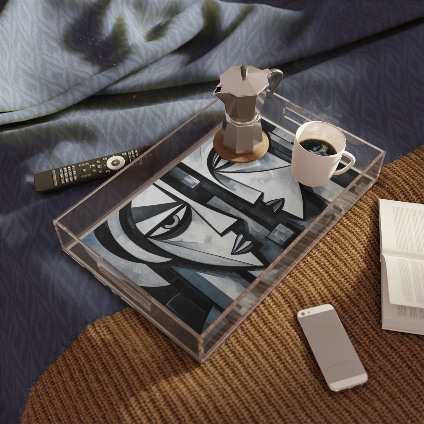 Cubist Paintings Acrylic Serving Tray: Captivating Brush Strokes