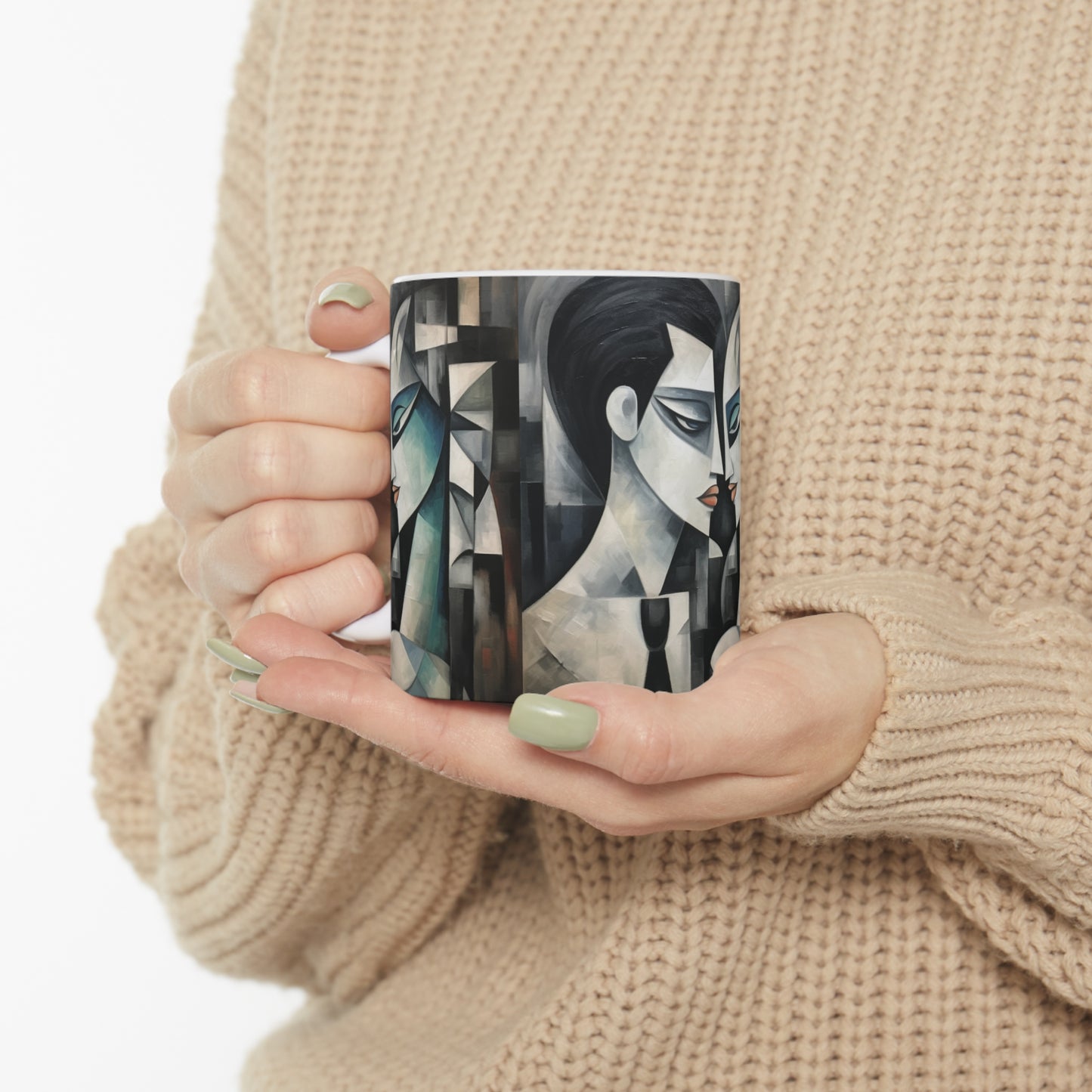 Ceramic Mug with Cubist Art: Artistic Finesse and Abstract Flair