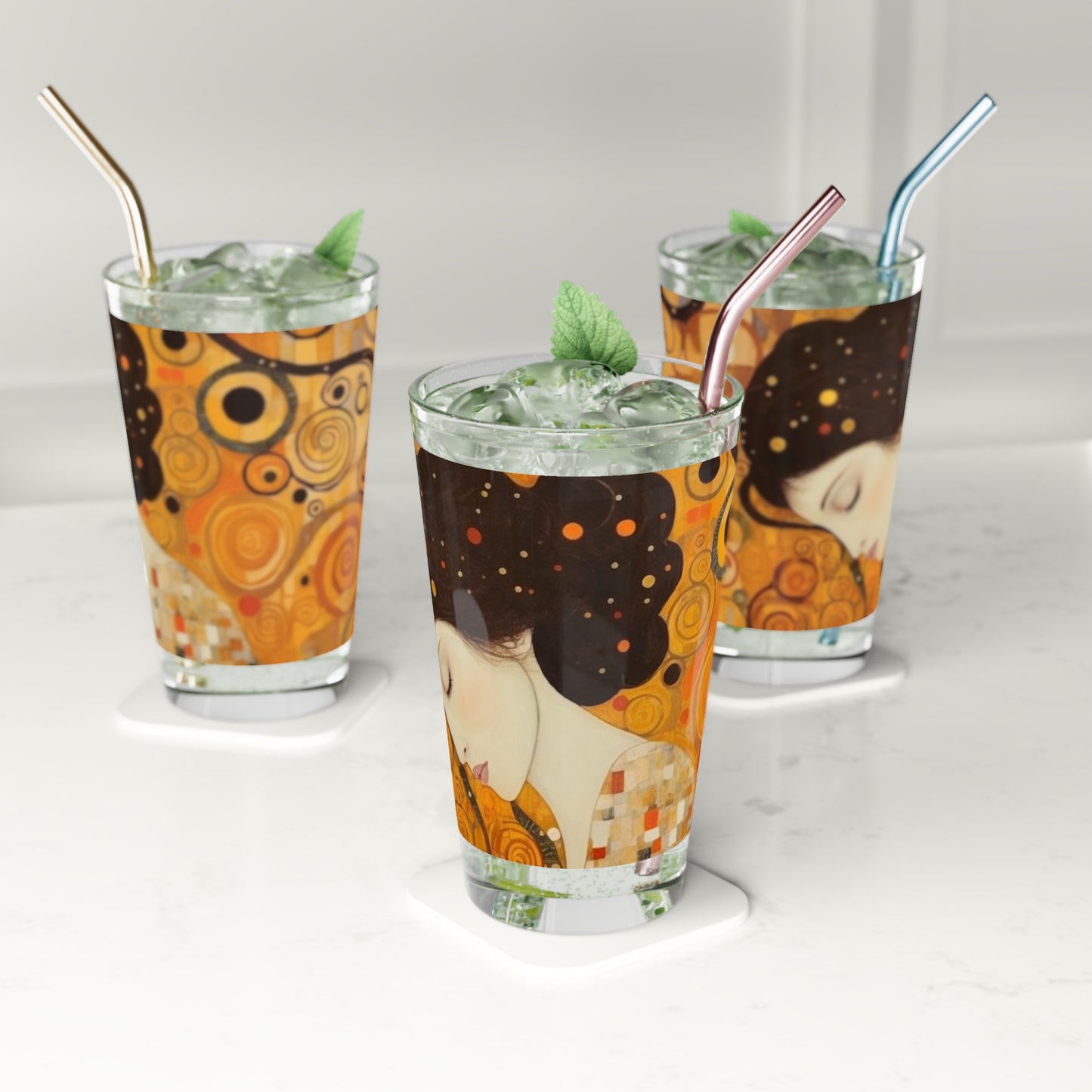 Gustav Klimt Inspired Pint Glass: A Tribute to the Iconic Art of the Vienna Secession