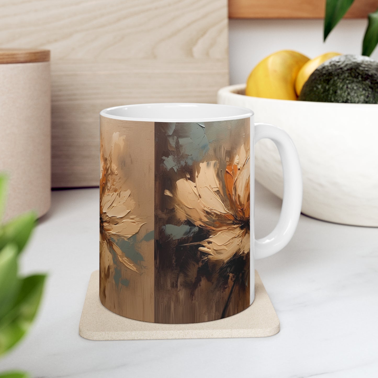 Ceramic Mug with Abstract Tan Hua Drawing: A Harmonious Blend of Art and Functionality