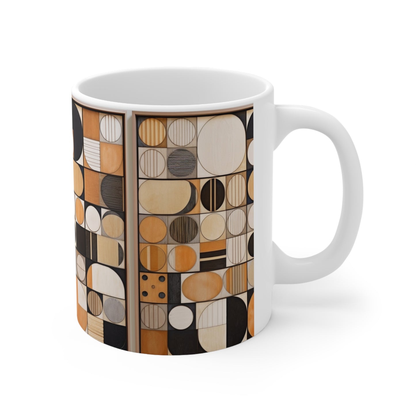Circular Mosaic Ceramic Mug: Geometric Simplicity in Earthy Tones