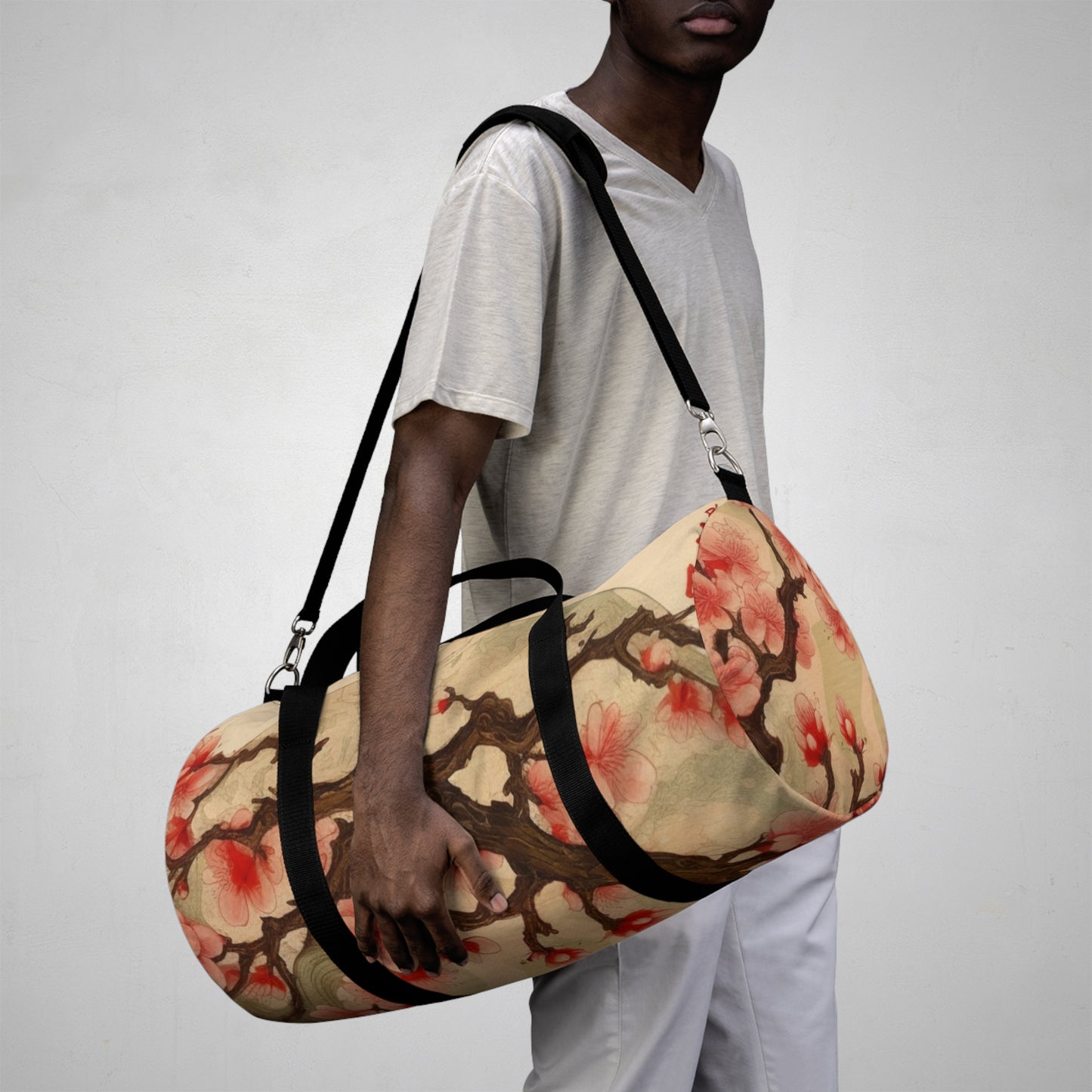 Whimsical Blossom Dreams: Duffel Bag with Delightful Flower Drawings and Cherry Blossoms